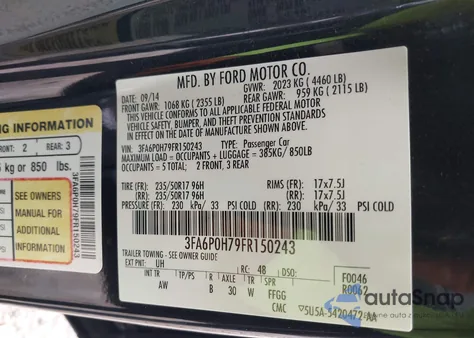 2015 Ford Fusion Se from USA, damaged, VIN 3FA6P0H79FR150243